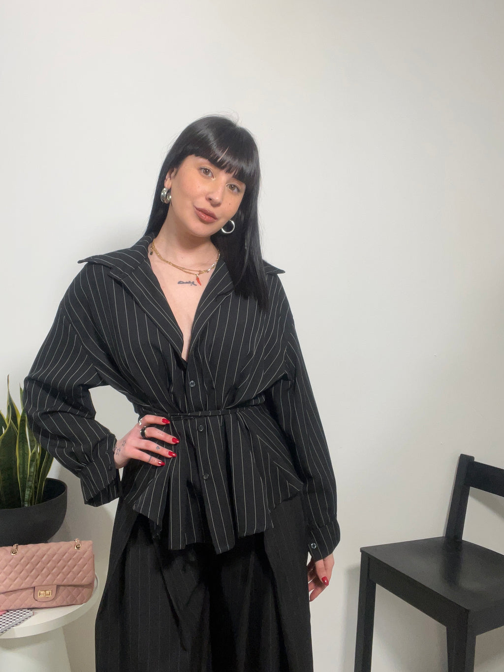Camicia gessata con laccio