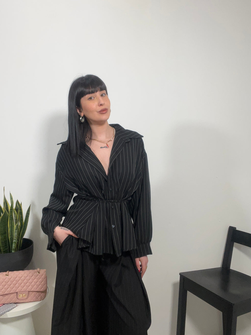 Camicia gessata con laccio